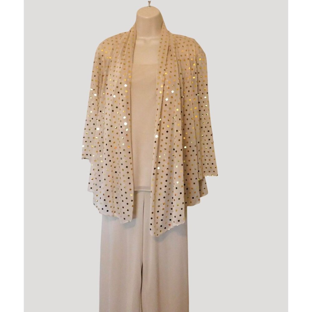 Another Thyme Womens 3-Pc Size 14 Jacket Tank Pants Beige Outfit Gold Accents - Picture 2 of 16